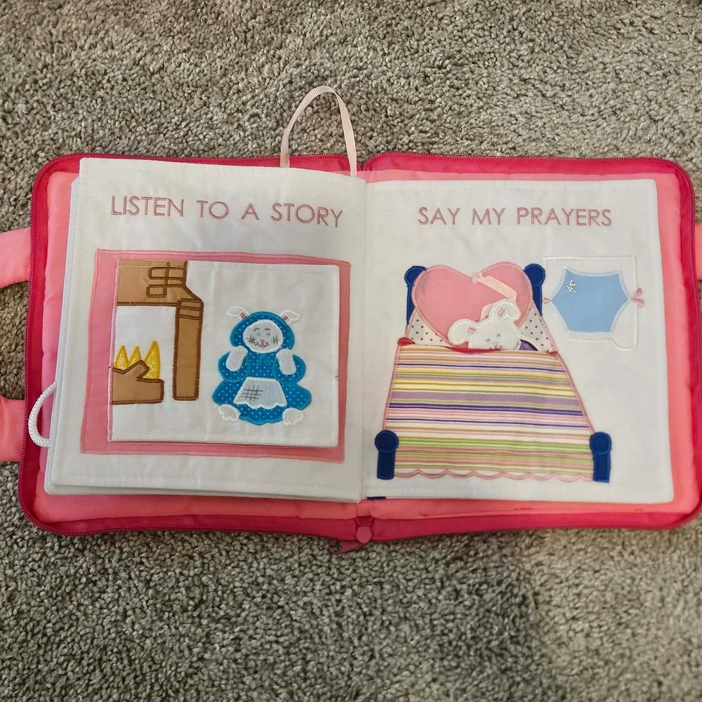 Bedtime Bunny Quiet Book Kids OS Pink Fabric Activity Sensory Travel Toy